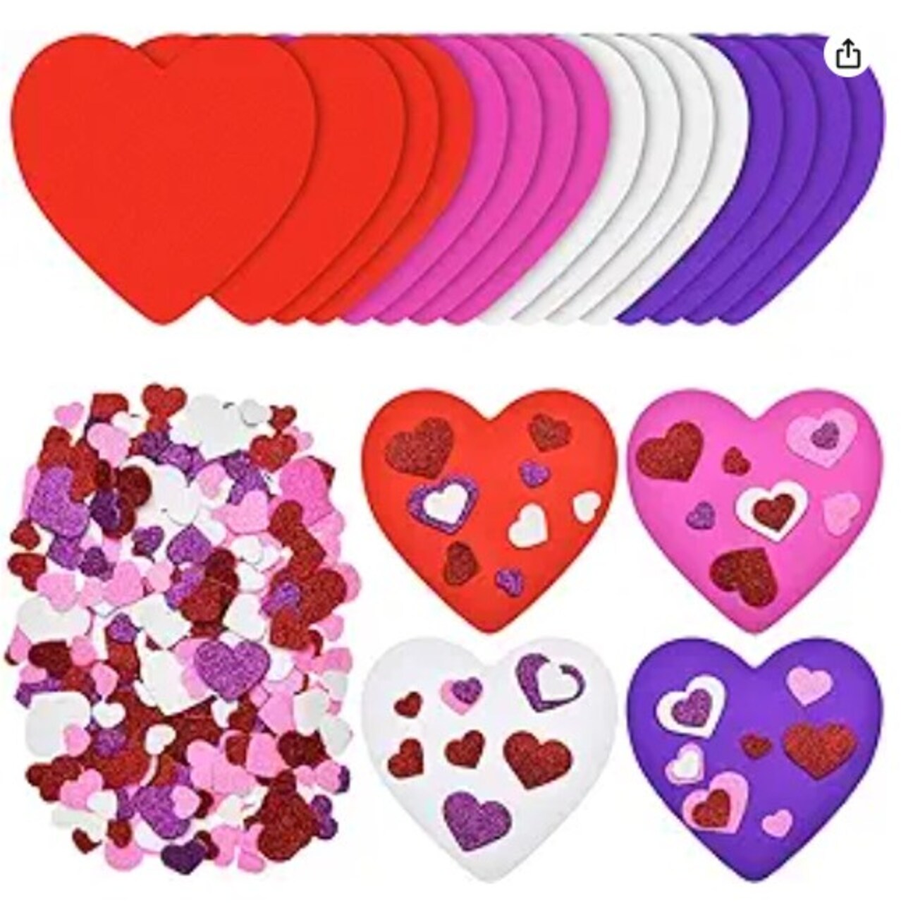 16 pieces of Valentine's Foam Heart Foam Craft Hearts and 300 Glitter Heart Stickers Self-Adhesive Foam Stickers for Valentine's Day Wedding DIY Craft Supplies, 4 colours